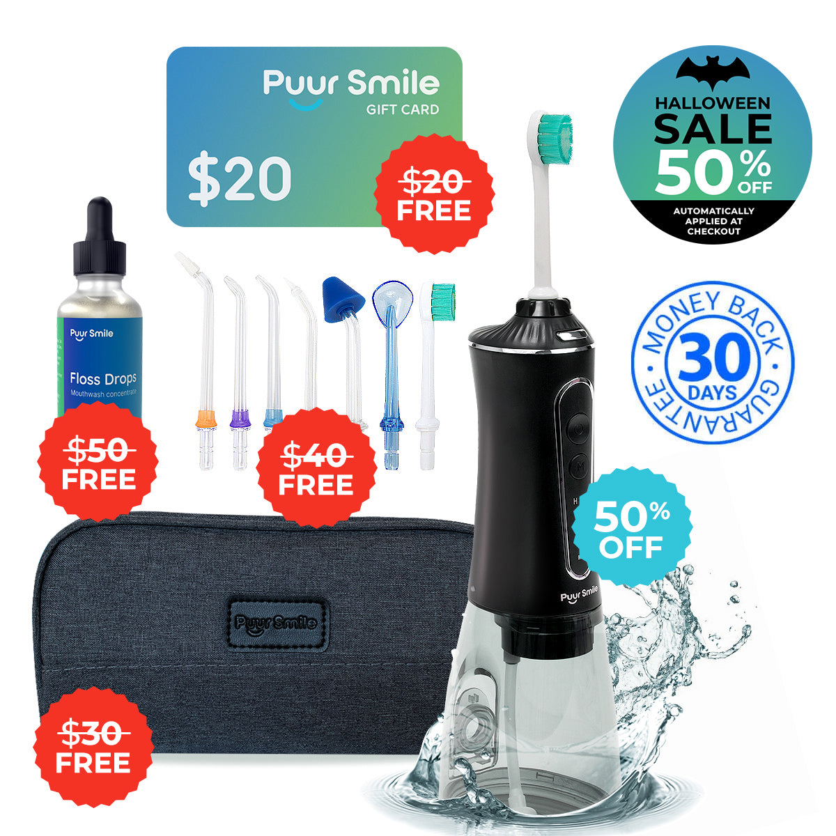 PUURSMILE WATER FLOSSER - 50% OFF HALLOWEEN SALE + 4 FREE GIFTS (WORTH $140)