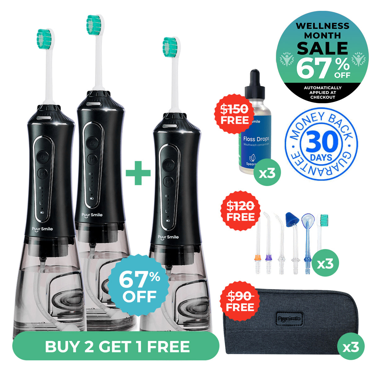 PUURSMILE WATER FLOSSER - 50% OFF WELLNESS MONTH SALE + 3 FREE GIFTS (WORTH $120)